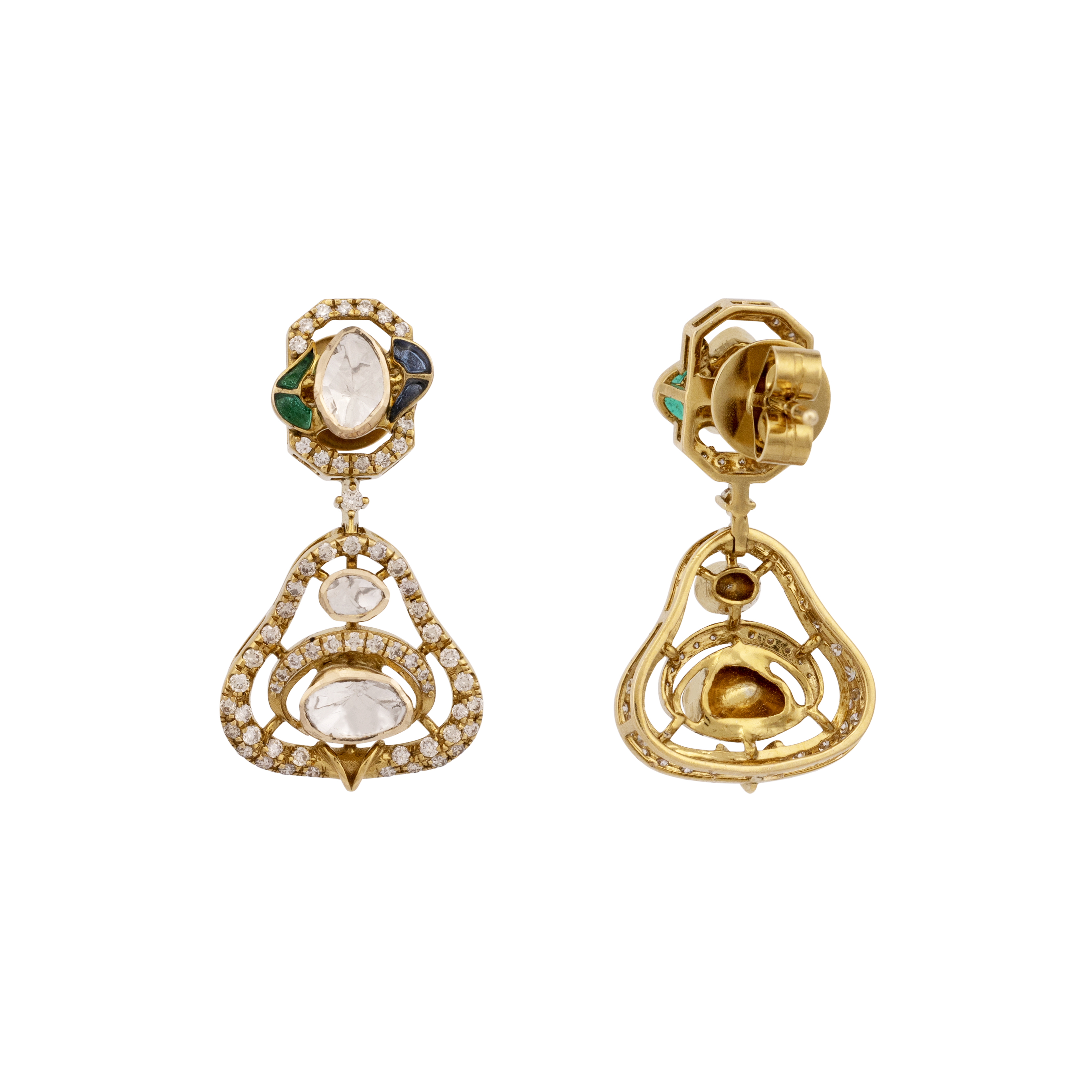 Polki Drop Earring with Blue-Green Talaf Detailing